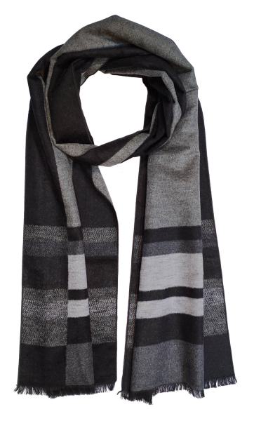 Scarf Shawl 100% Silk Flannel Patchwork Black Grey